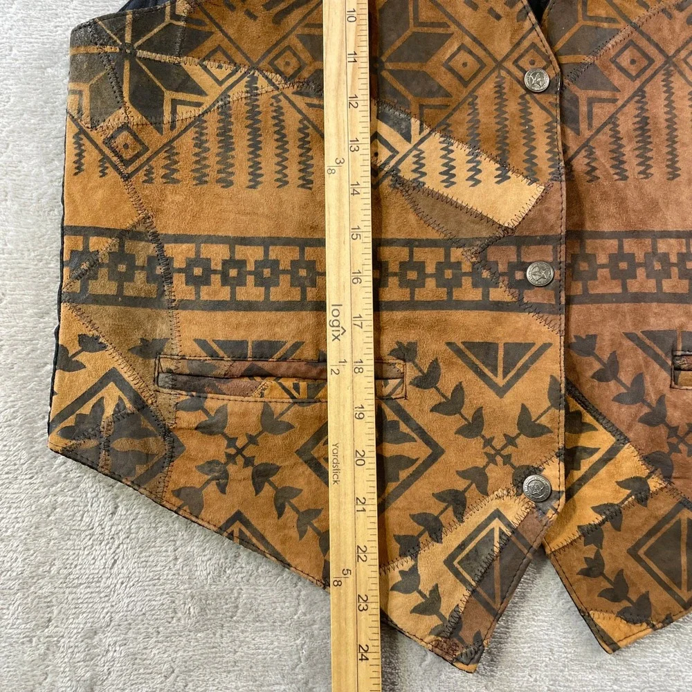 Vintage Trends Vest Large Brown Leather Holiday Patchwork Southwestern Western